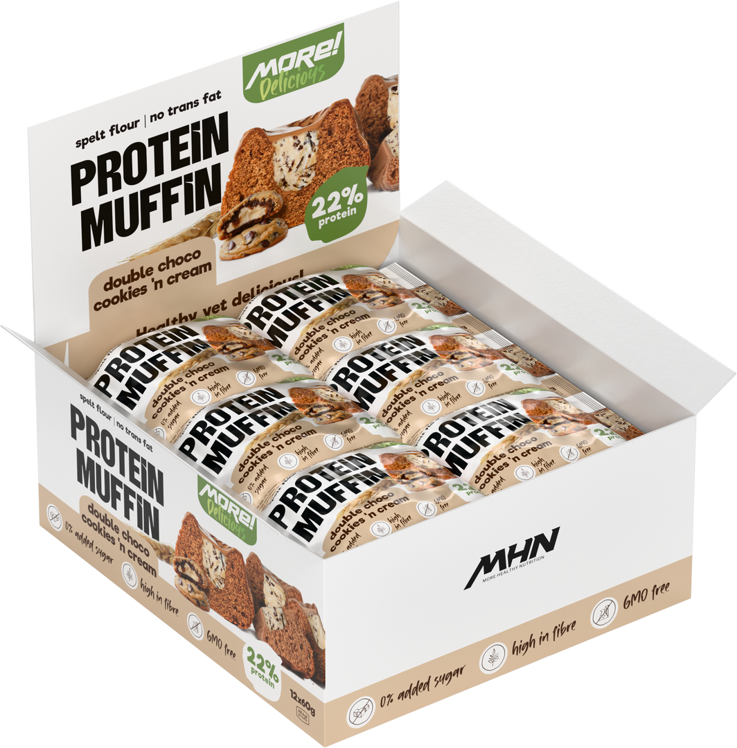 MORE Delicious Protein Muffin Double Choco Cookies & Cream, Протеинов Мъфин с Крем Бискивка 60 g - GetMorePower.bg