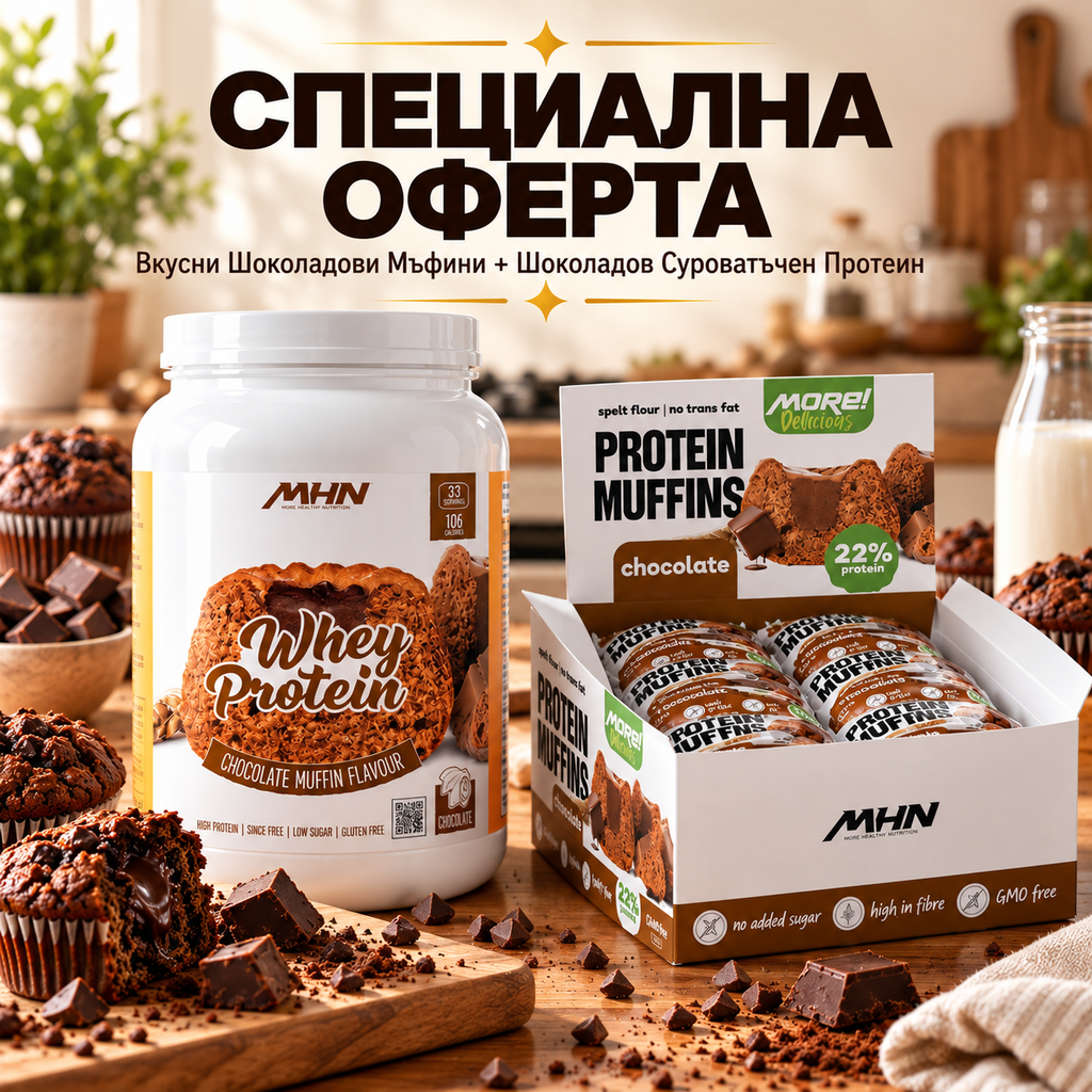 MORE Healthy Stack - Суроватъчен протеин 1кг + протеинови мъфини подарък – MORE Delicious